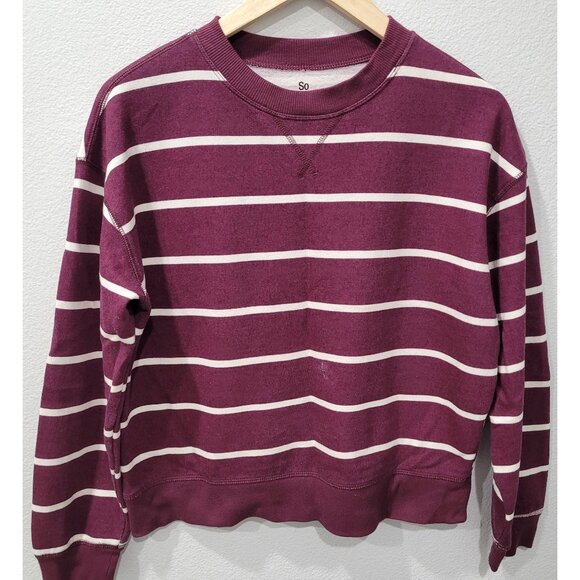 Womens SO Striped Plum & White Crewneck Soft Sweatshirt Size L - Picture 1 of 11